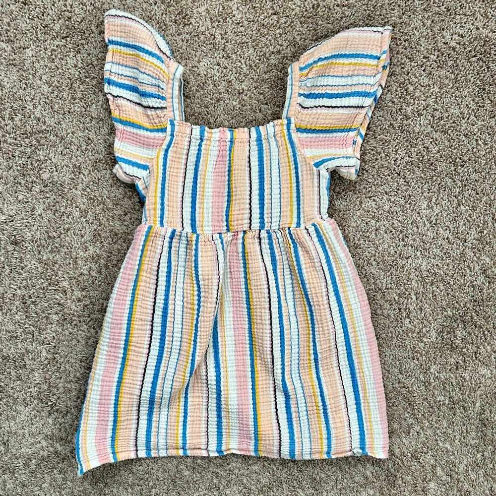 Roxy Girls I Multi Color Striped Gauze Dress I Smocked Flutter Sleeve Size 10‎ L